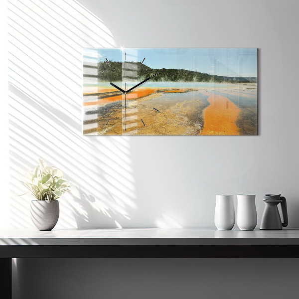 Glass wall clock rectangular Lake with Mountains