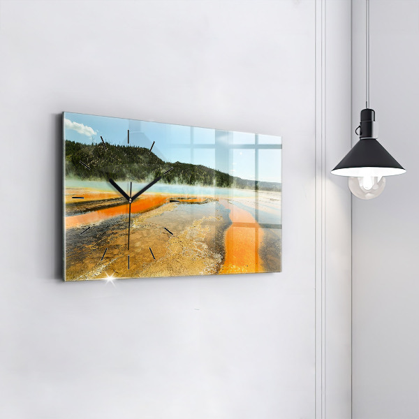 Glass wall clock rectangular Lake with Mountains