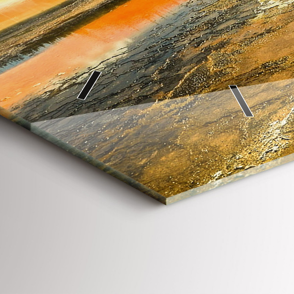 Glass wall clock rectangular Lake with Mountains