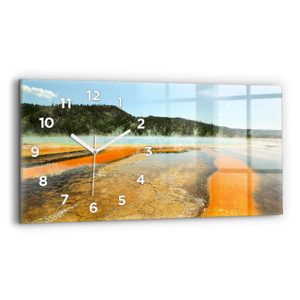 Glass wall clock rectangular Lake with Mountains