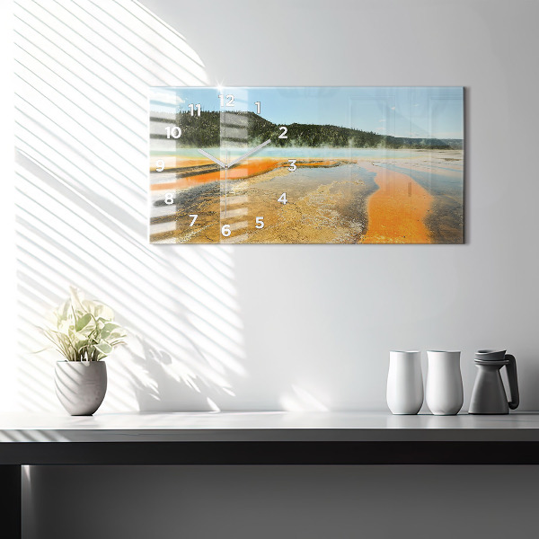 Glass wall clock rectangular Lake with Mountains