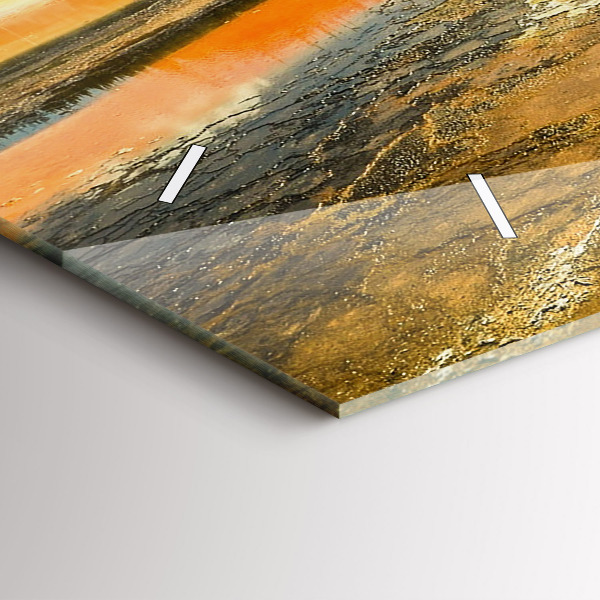 Glass wall clock rectangular Lake with Mountains