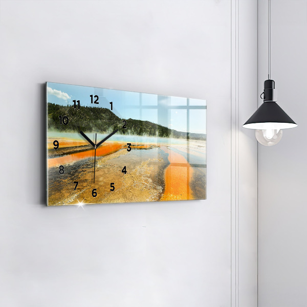 Glass wall clock rectangular Lake with Mountains