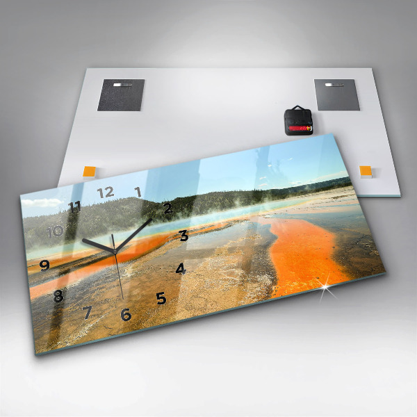 Glass wall clock rectangular Lake with Mountains