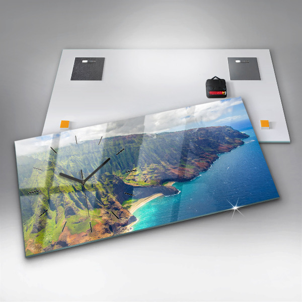 Glass wall clock rectangular The Sea in Hawaii