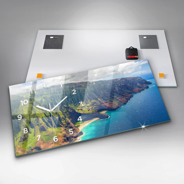 Glass wall clock rectangular The Sea in Hawaii
