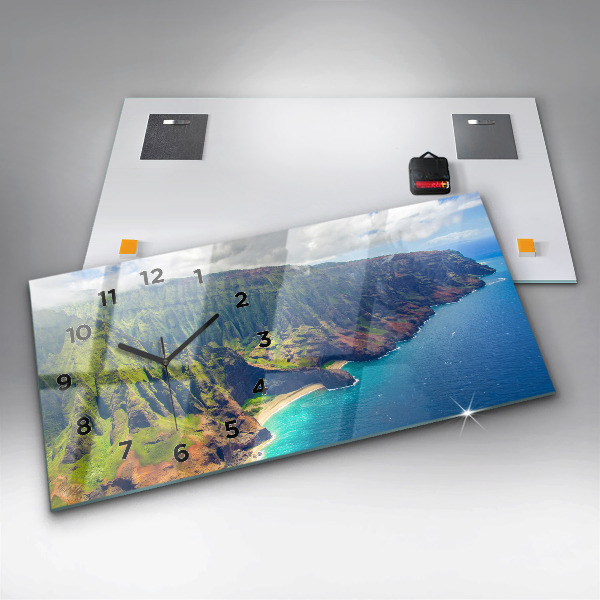 Glass wall clock rectangular The Sea in Hawaii