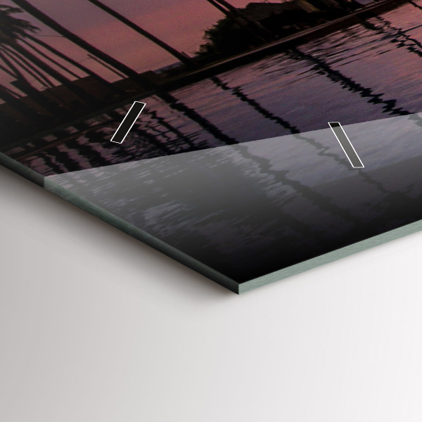 Glass wall clock rectangular Palm trees in Hawaii