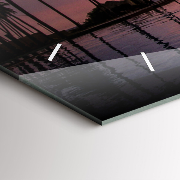 Glass wall clock rectangular Palm trees in Hawaii