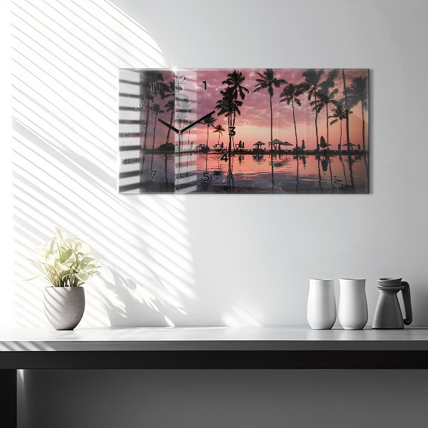 Glass wall clock rectangular Palm trees in Hawaii