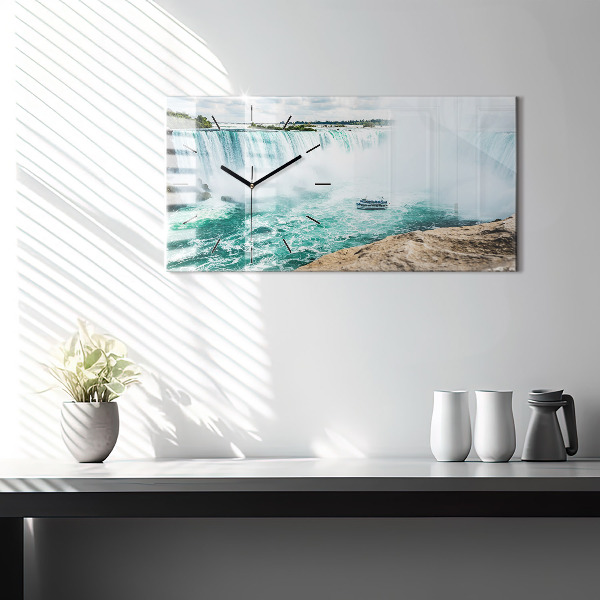 Glass wall clock rectangular Niagara boat