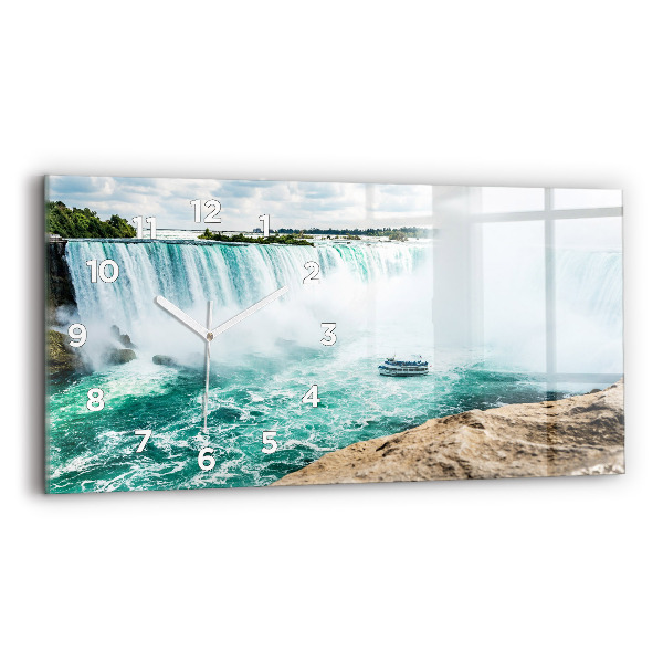 Glass wall clock rectangular Niagara boat