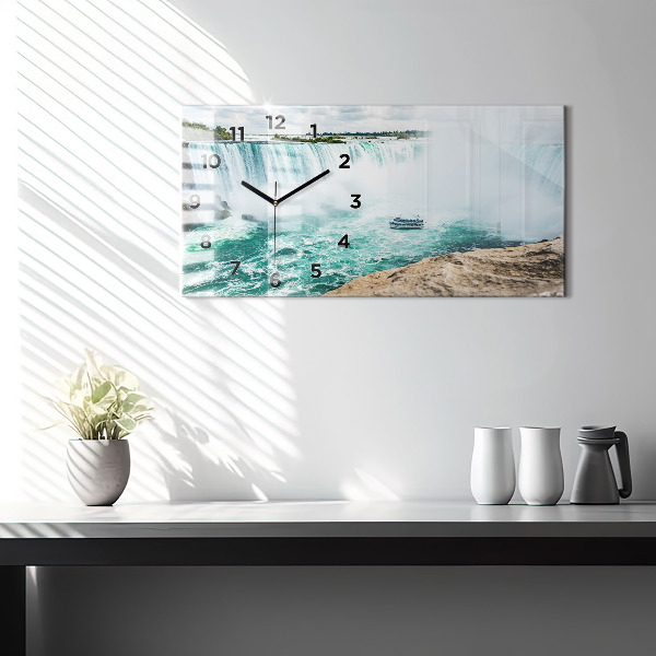 Glass wall clock rectangular Niagara boat