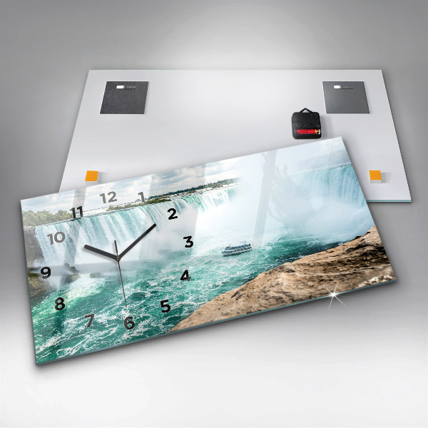 Glass wall clock rectangular Niagara boat