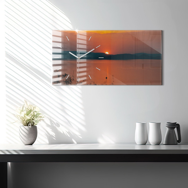 Glass wall clock rectangular Lake Balaton in the evening
