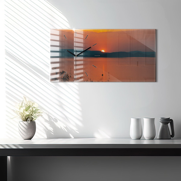 Glass wall clock rectangular Lake Balaton in the evening