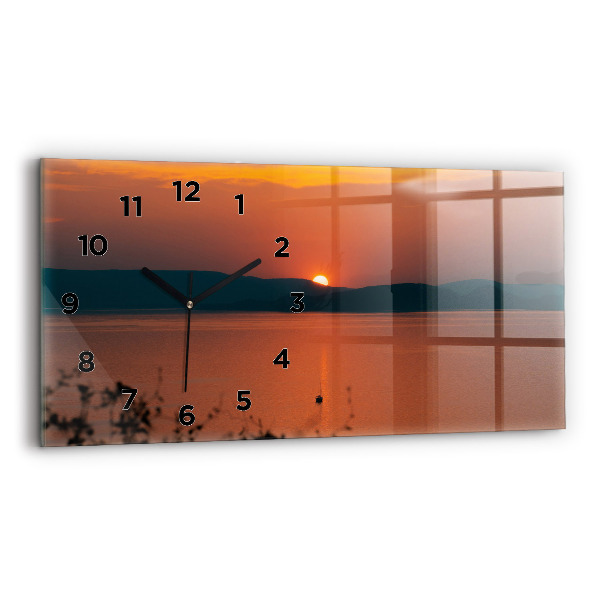 Glass wall clock rectangular Lake Balaton in the evening