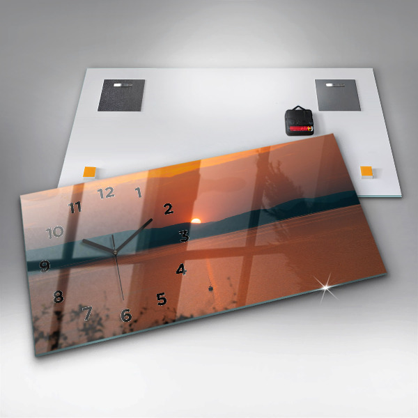 Glass wall clock rectangular Lake Balaton in the evening