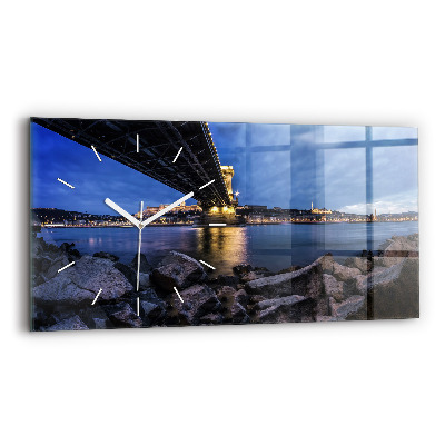 Glass wall clock rectangular Rocky shore under the bridge