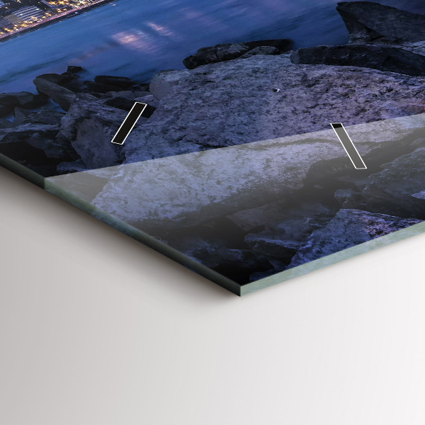 Glass wall clock rectangular Rocky shore under the bridge