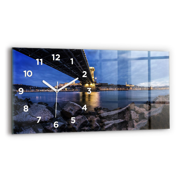 Glass wall clock rectangular Rocky shore under the bridge