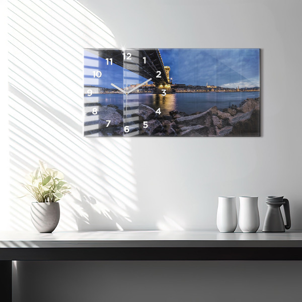 Glass wall clock rectangular Rocky shore under the bridge