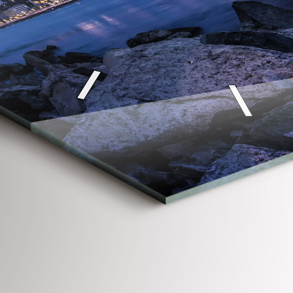 Glass wall clock rectangular Rocky shore under the bridge