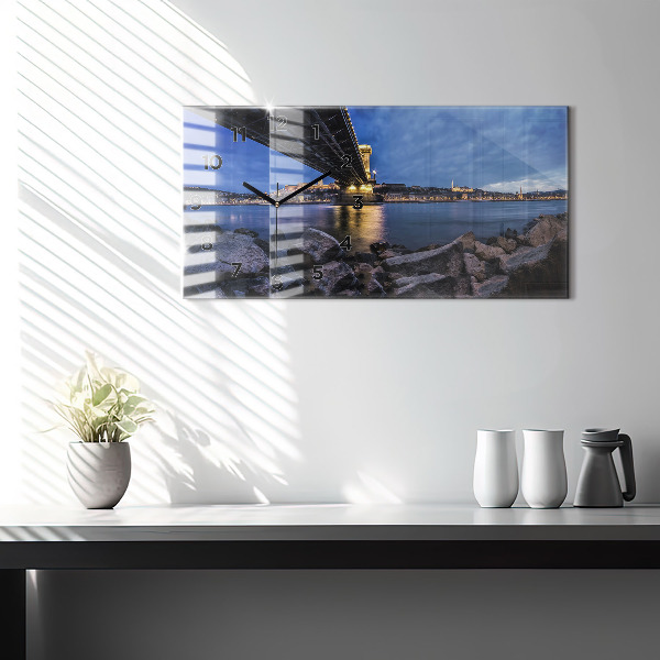 Glass wall clock rectangular Rocky shore under the bridge