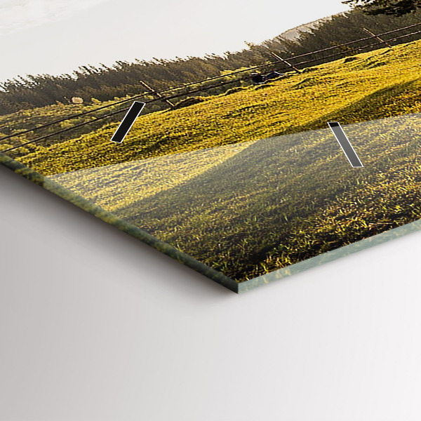 Glass wall clock rectangular A tree on a hill