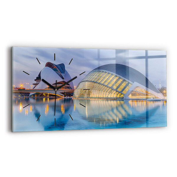Glass wall clock rectangular City sunset