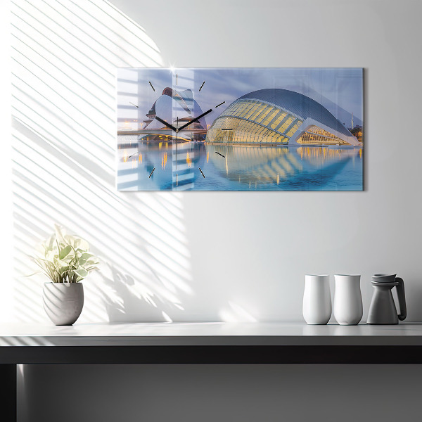 Glass wall clock rectangular City sunset