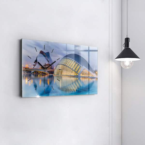 Glass wall clock rectangular City sunset