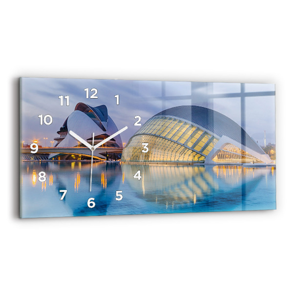 Glass wall clock rectangular City sunset