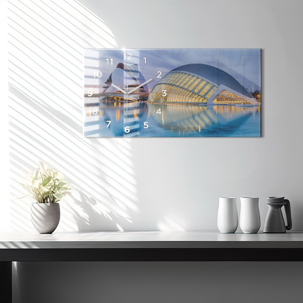 Glass wall clock rectangular City sunset