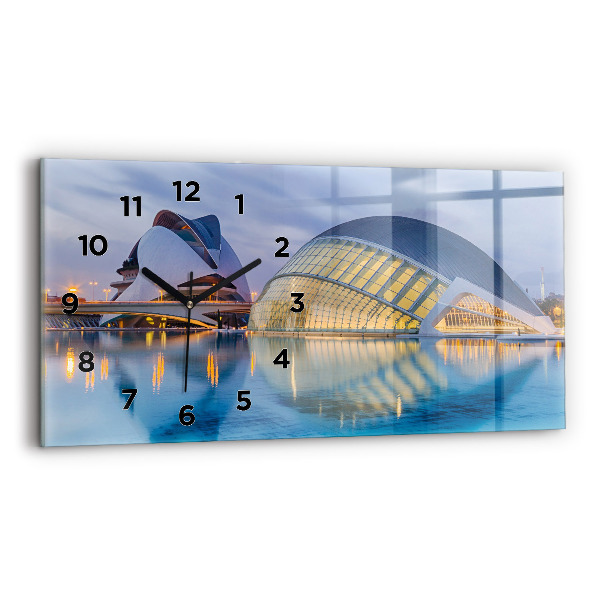 Glass wall clock rectangular City sunset