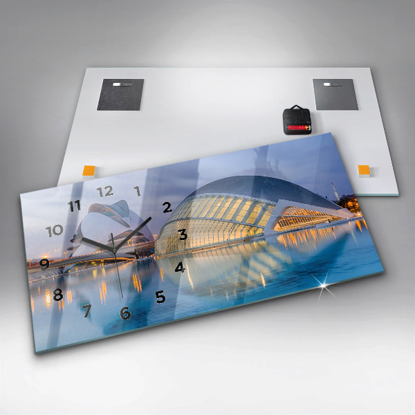 Glass wall clock rectangular City sunset