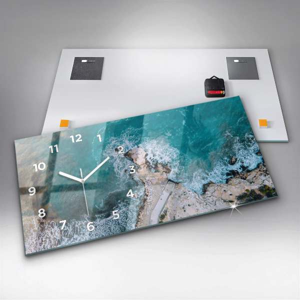 Glass wall clock rectangular Fjords in Costa Blanca
