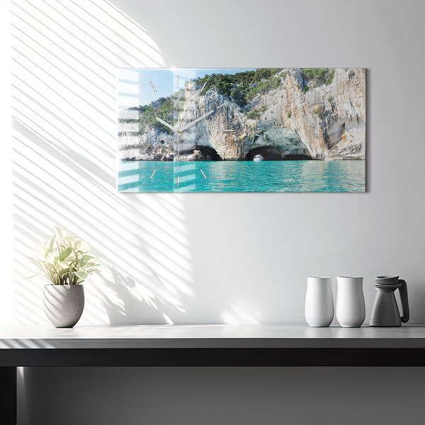 Glass wall clock rectangular Underwater Cave