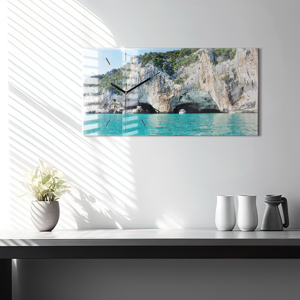 Glass wall clock rectangular Underwater Cave