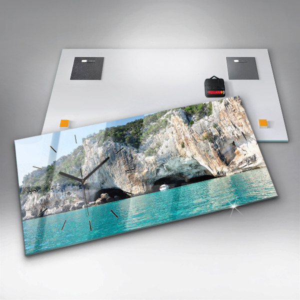 Glass wall clock rectangular Underwater Cave