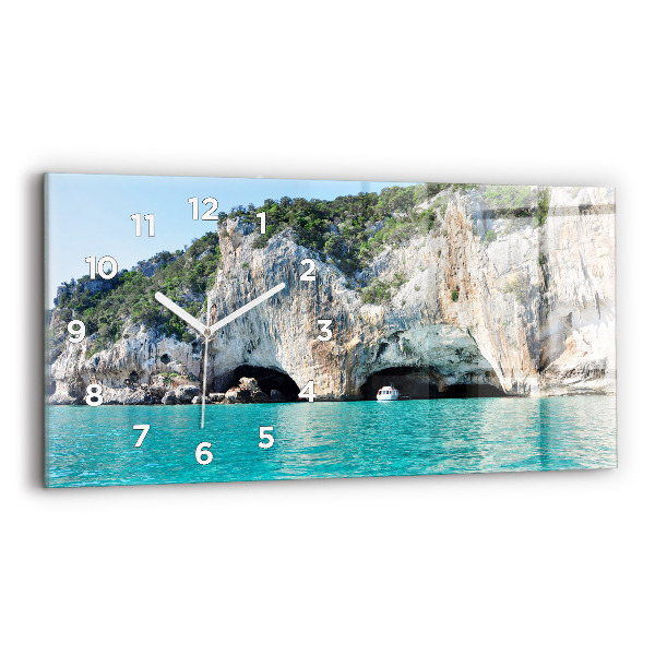Glass wall clock rectangular Underwater Cave