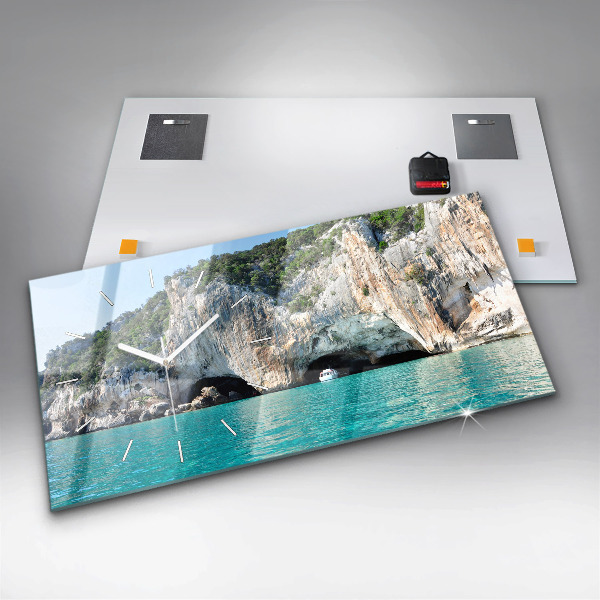 Glass wall clock rectangular Underwater Cave