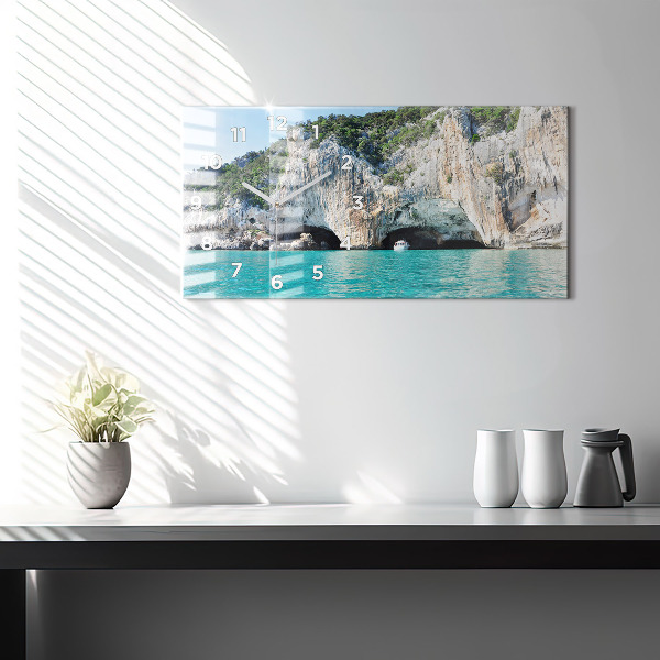 Glass wall clock rectangular Underwater Cave
