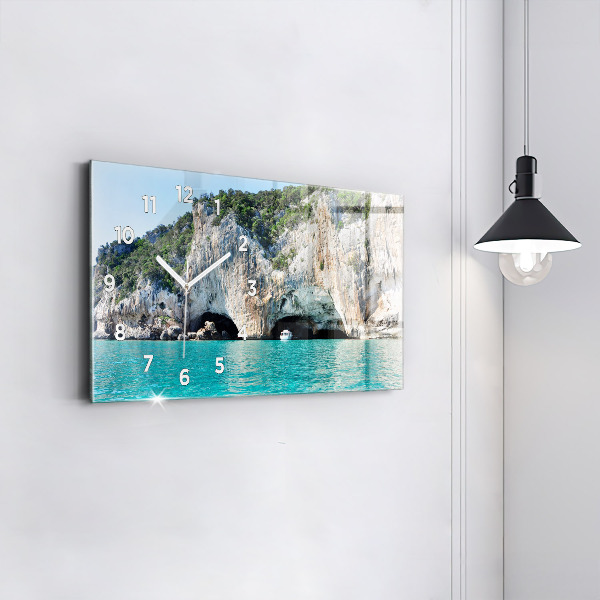 Glass wall clock rectangular Underwater Cave