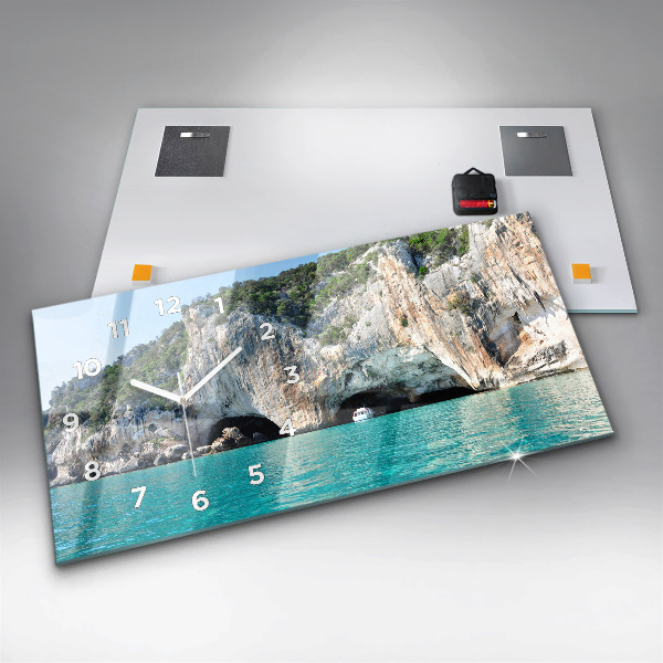 Glass wall clock rectangular Underwater Cave