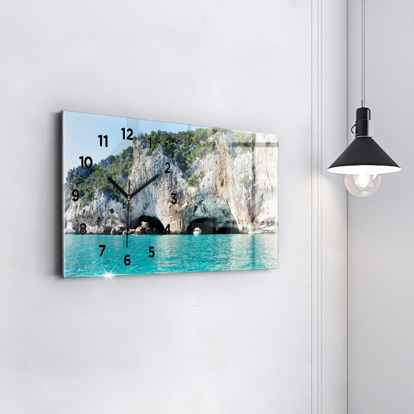Glass wall clock rectangular Underwater Cave