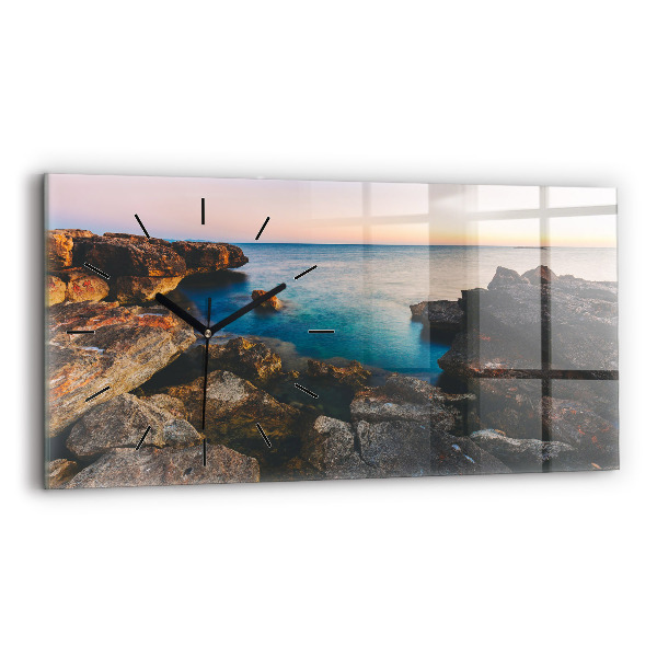 Glass wall clock rectangular Sea landscape