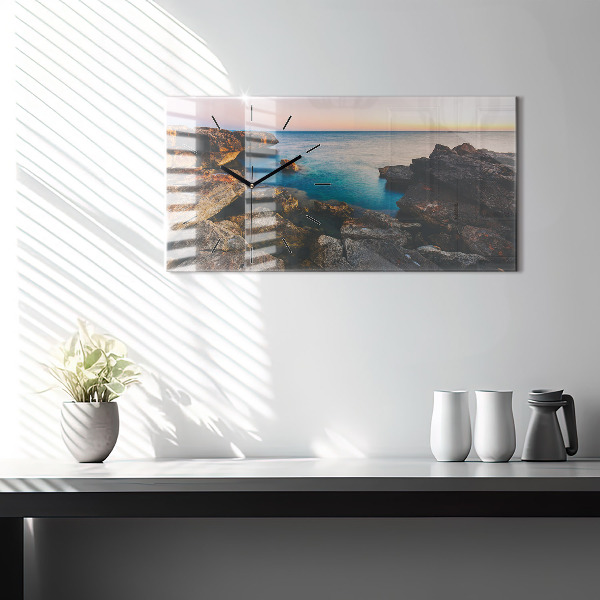 Glass wall clock rectangular Sea landscape