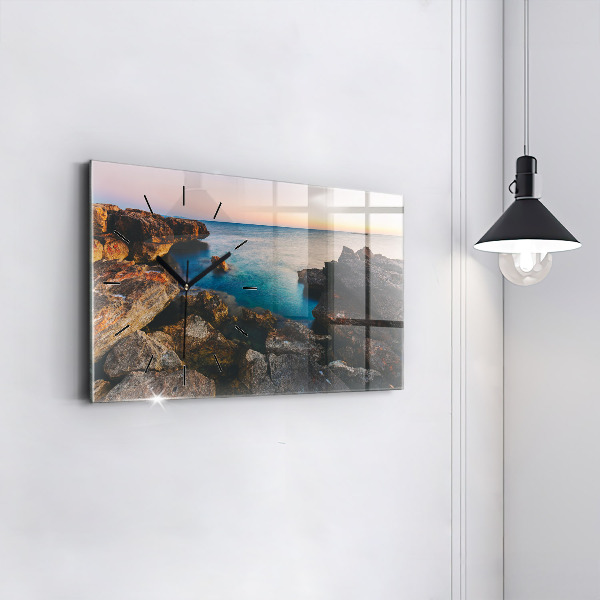 Glass wall clock rectangular Sea landscape