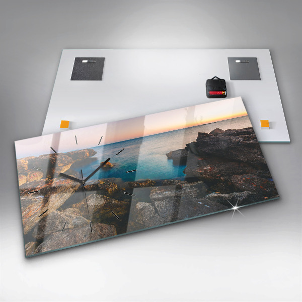 Glass wall clock rectangular Sea landscape